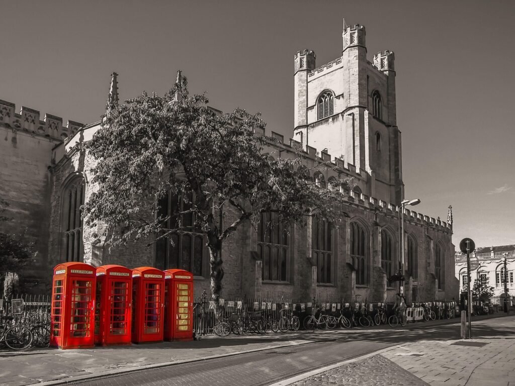 cambridge, telephone booths, church, english, the city, cambridge, cambridge, cambridge, cambridge, cambridge